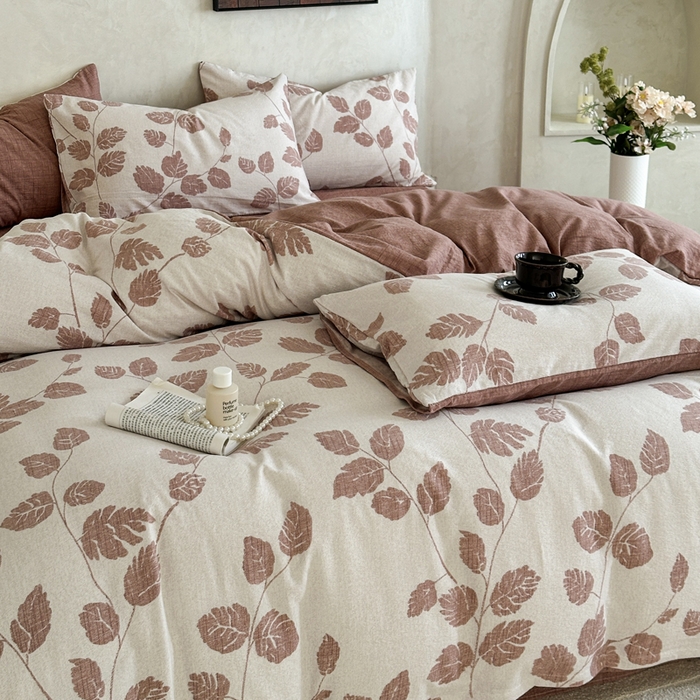 91家纺网 家纺一手货源 找家纺 桔禾家纺 2026新款提花高克重原麻复古水洗亚麻皱皱纱印花四件套 花曦