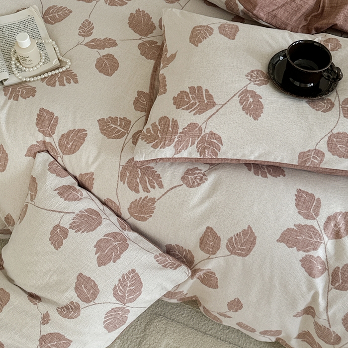 91家纺网 家纺一手货源 找家纺 桔禾家纺 2026新款提花高克重原麻复古水洗亚麻皱皱纱印花四件套 花曦