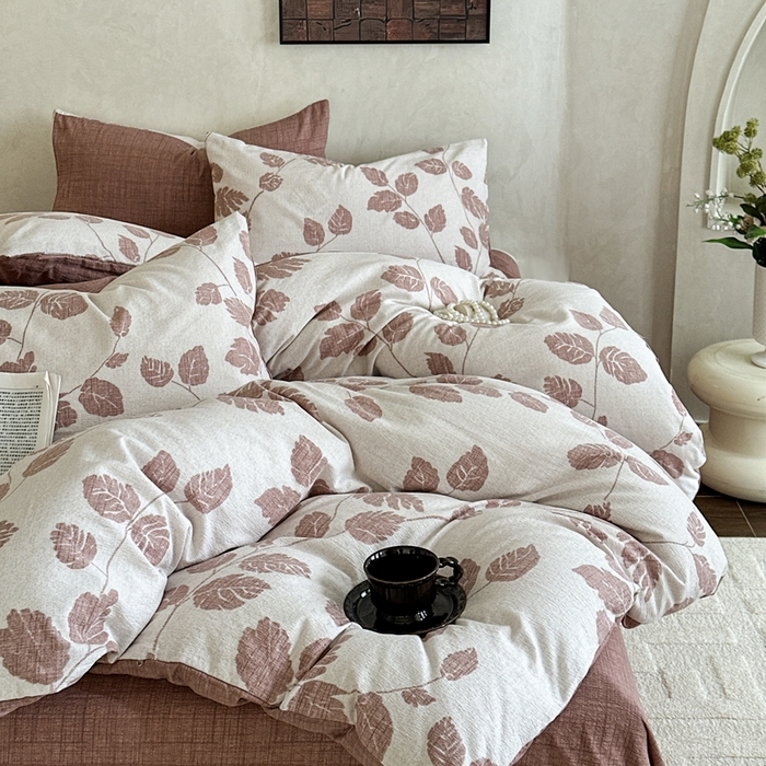 91家纺网 家纺一手货源 找家纺 桔禾家纺 2026新款提花高克重原麻复古水洗亚麻皱皱纱印花四件套 花曦