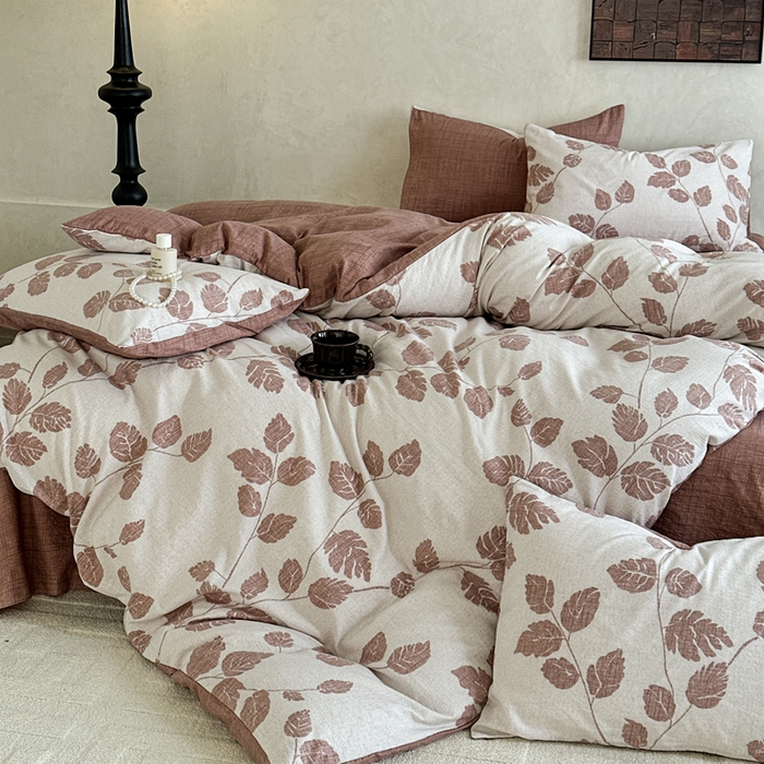 91家纺网 家纺一手货源 找家纺 桔禾家纺 2026新款提花高克重原麻复古水洗亚麻皱皱纱印花四件套 花曦