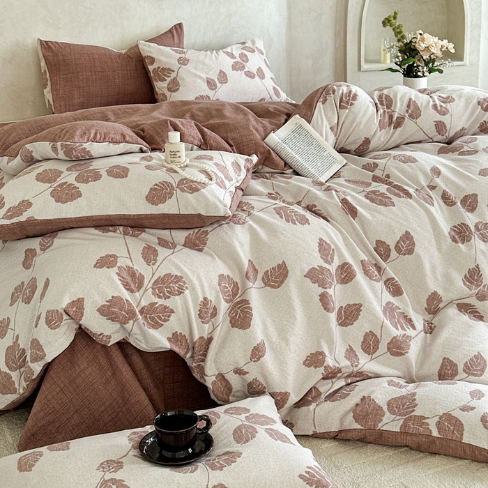 91家纺网 家纺一手货源 找家纺 桔禾家纺 2026新款提花高克重原麻复古水洗亚麻皱皱纱印花四件套 花曦