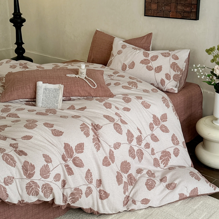 91家纺网 家纺一手货源 找家纺 桔禾家纺 2026新款提花高克重原麻复古水洗亚麻皱皱纱印花四件套 花曦