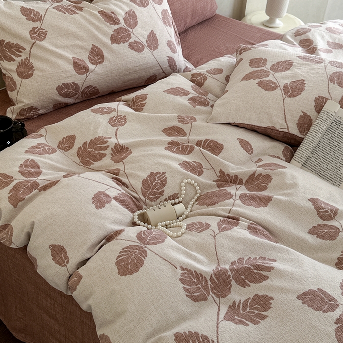 91家纺网 家纺一手货源 找家纺 桔禾家纺 2026新款提花高克重原麻复古水洗亚麻皱皱纱印花四件套 花曦