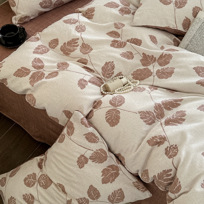 91家纺网 家纺一手货源 找家纺 桔禾家纺 2026新款提花高克重原麻复古水洗亚麻皱皱纱印花四件套 花曦