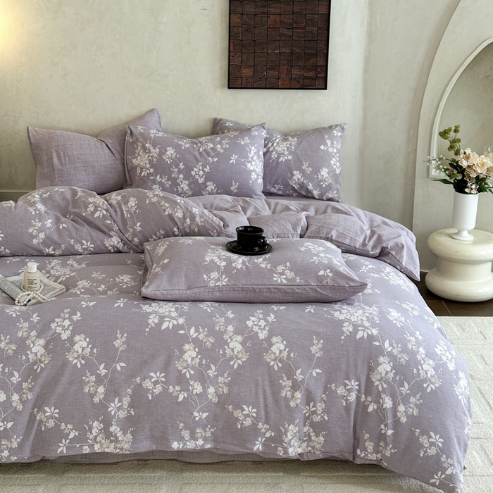 91家纺网 家纺一手货源 找家纺 桔禾家纺 2026新款提花高克重原麻复古水洗亚麻皱皱纱印花四件套 锦时