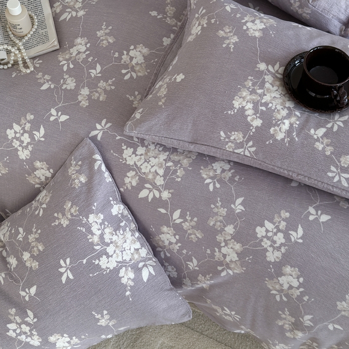 91家纺网 家纺一手货源 找家纺 桔禾家纺 2026新款提花高克重原麻复古水洗亚麻皱皱纱印花四件套 锦时