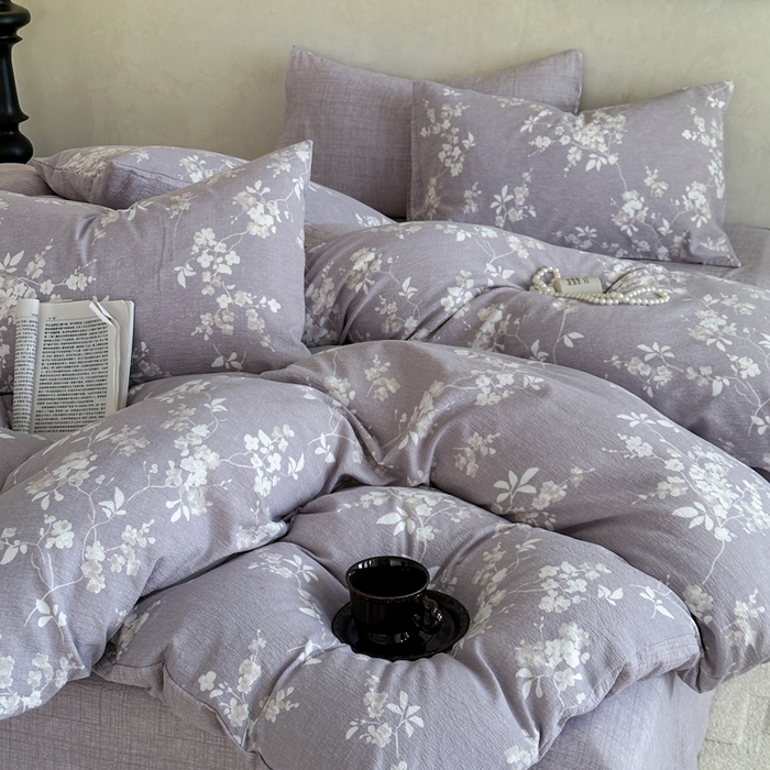 91家纺网 家纺一手货源 找家纺 桔禾家纺 2026新款提花高克重原麻复古水洗亚麻皱皱纱印花四件套 锦时