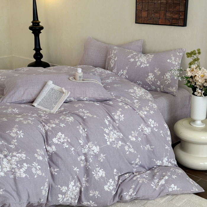 91家纺网 家纺一手货源 找家纺 桔禾家纺 2026新款提花高克重原麻复古水洗亚麻皱皱纱印花四件套 锦时