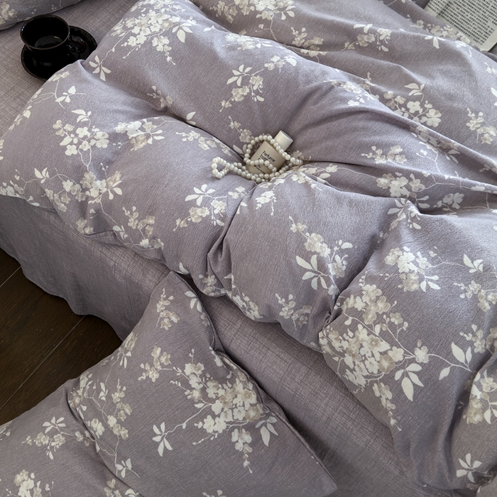 91家纺网 家纺一手货源 找家纺 桔禾家纺 2026新款提花高克重原麻复古水洗亚麻皱皱纱印花四件套 锦时