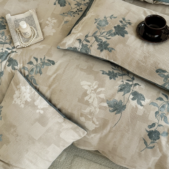 91家纺网 家纺一手货源 找家纺 桔禾家纺 2026新款提花高克重原麻复古水洗亚麻皱皱纱印花四件套 锦韵