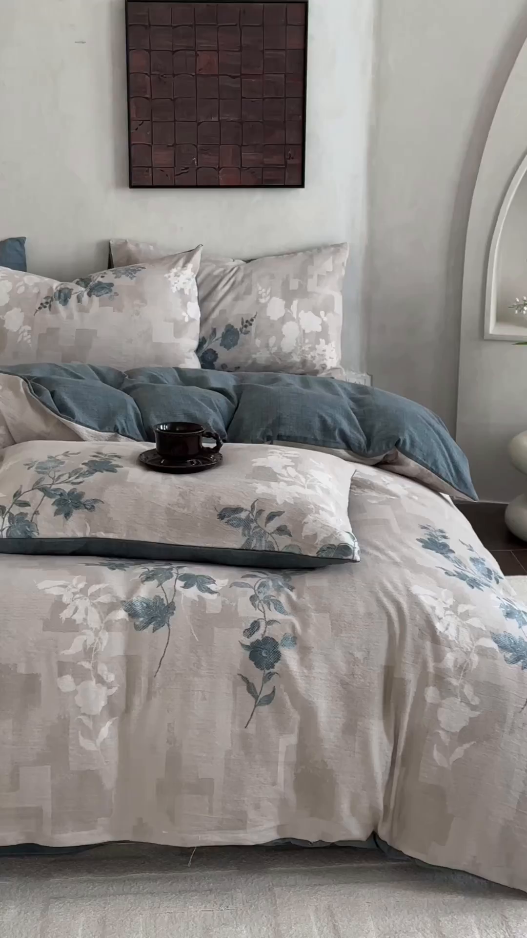 91家纺网 家纺一手货源 找家纺 桔禾家纺 2026新款提花高克重原麻复古水洗亚麻皱皱纱印花四件套 锦韵