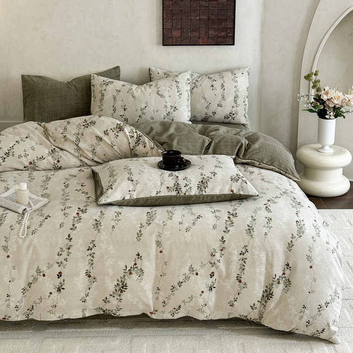 91家纺网 家纺一手货源 找家纺 桔禾家纺 2026新款提花高克重原麻复古水洗亚麻皱皱纱印花四件套 境素