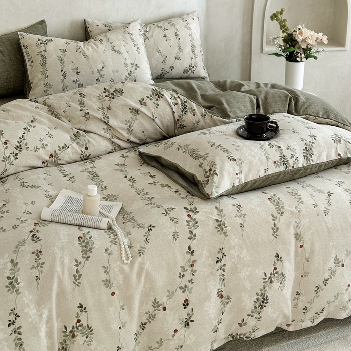 91家纺网 家纺一手货源 找家纺 桔禾家纺 2026新款提花高克重原麻复古水洗亚麻皱皱纱印花四件套 境素