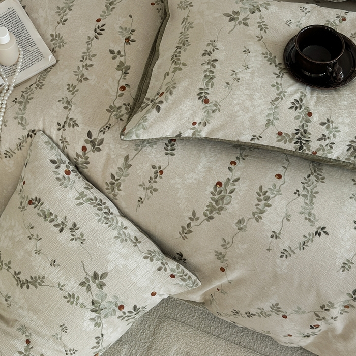 91家纺网 家纺一手货源 找家纺 桔禾家纺 2026新款提花高克重原麻复古水洗亚麻皱皱纱印花四件套 境素