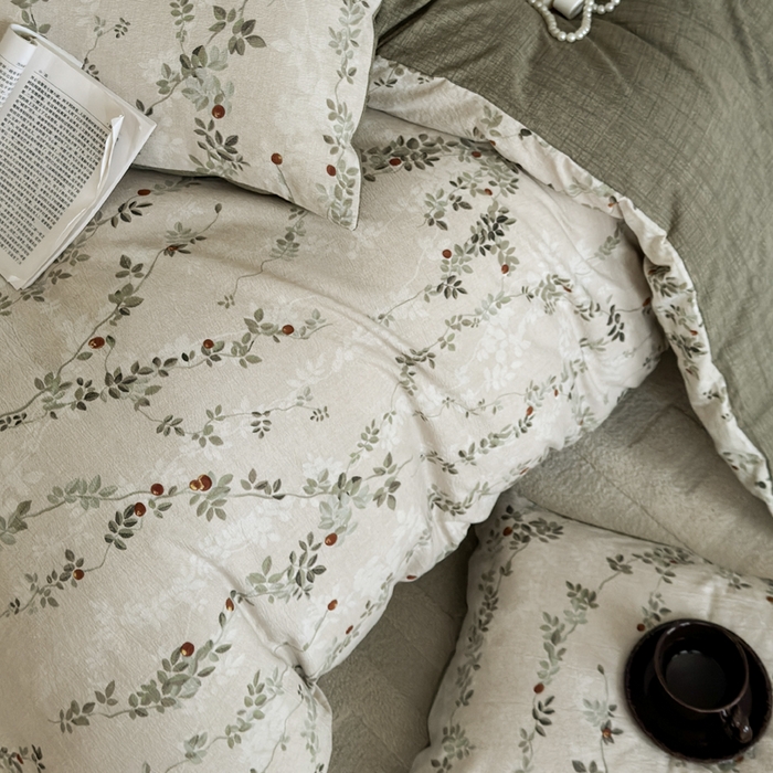 91家纺网 家纺一手货源 找家纺 桔禾家纺 2026新款提花高克重原麻复古水洗亚麻皱皱纱印花四件套 境素