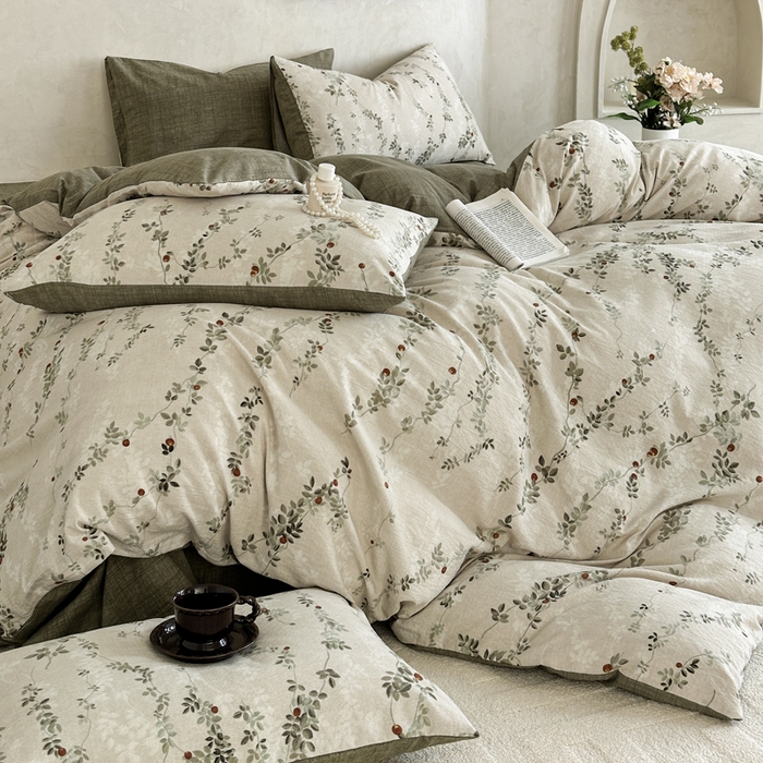 91家纺网 家纺一手货源 找家纺 桔禾家纺 2026新款提花高克重原麻复古水洗亚麻皱皱纱印花四件套 境素