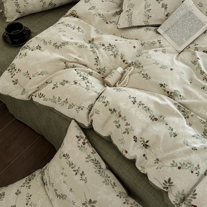 91家纺网 家纺一手货源 找家纺 桔禾家纺 2026新款提花高克重原麻复古水洗亚麻皱皱纱印花四件套 境素