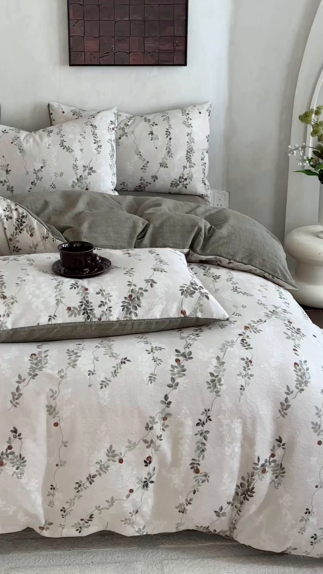 91家纺网 家纺一手货源 找家纺 桔禾家纺 2026新款提花高克重原麻复古水洗亚麻皱皱纱印花四件套 境素