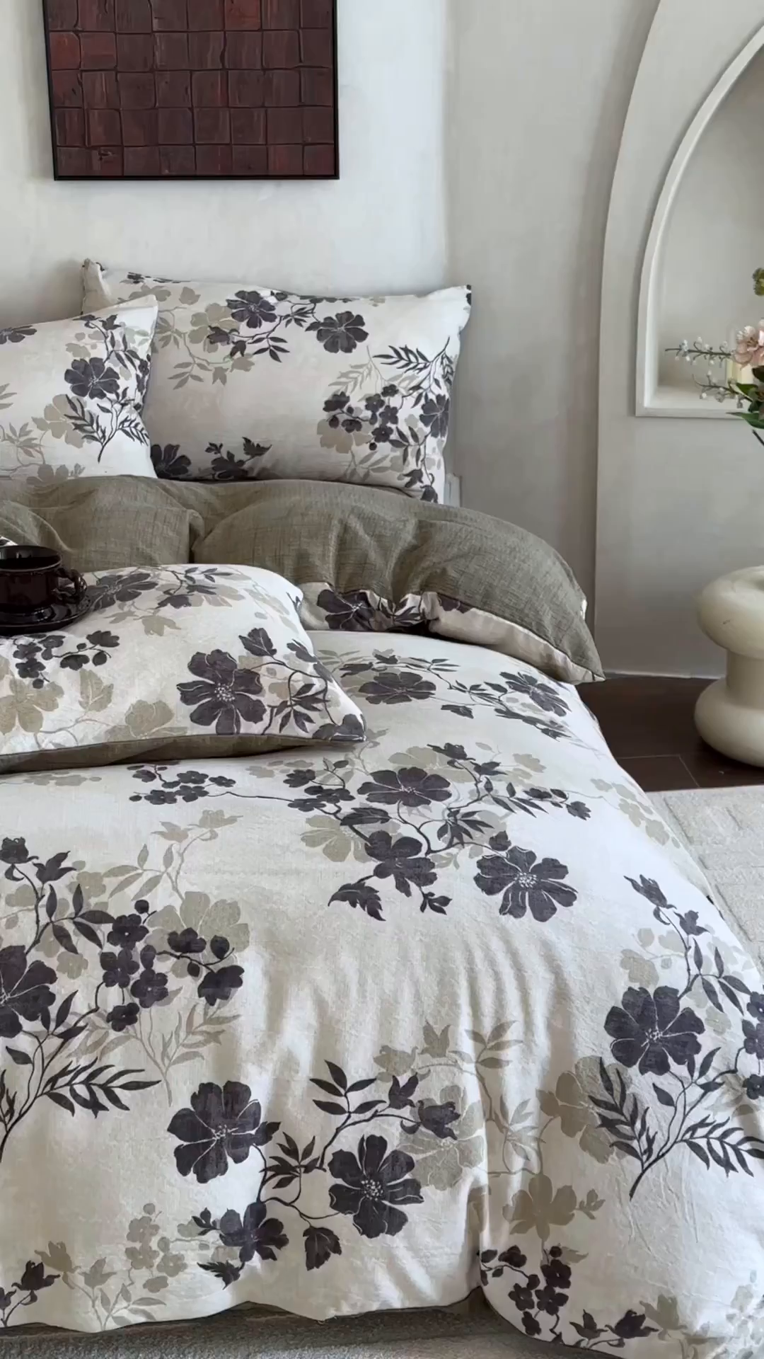 91家纺网 家纺一手货源 找家纺 桔禾家纺 2026新款提花高克重原麻复古水洗亚麻皱皱纱印花四件套 绿幸