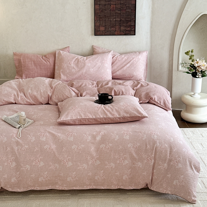 91家纺网 家纺一手货源 找家纺 桔禾家纺 2026新款提花高克重原麻复古水洗亚麻皱皱纱印花四件套 汐月