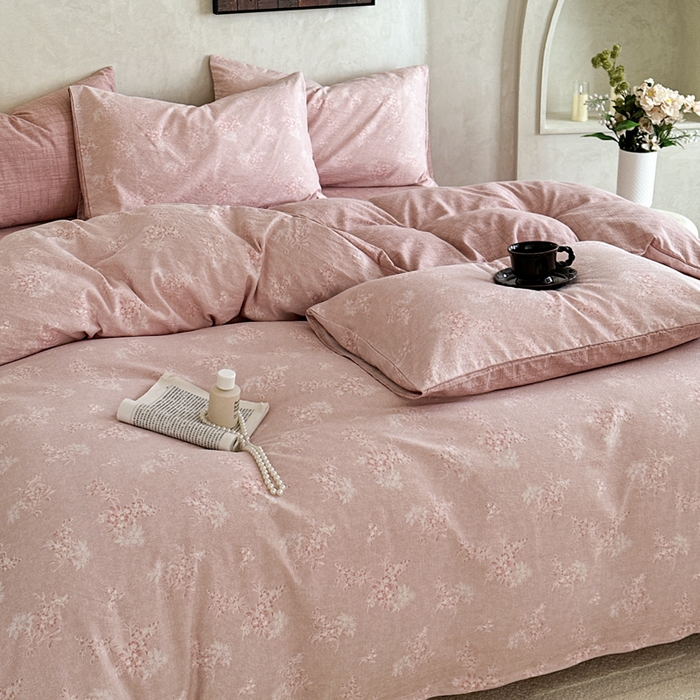 91家纺网 家纺一手货源 找家纺 桔禾家纺 2026新款提花高克重原麻复古水洗亚麻皱皱纱印花四件套 汐月