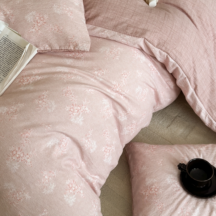 91家纺网 家纺一手货源 找家纺 桔禾家纺 2026新款提花高克重原麻复古水洗亚麻皱皱纱印花四件套 汐月