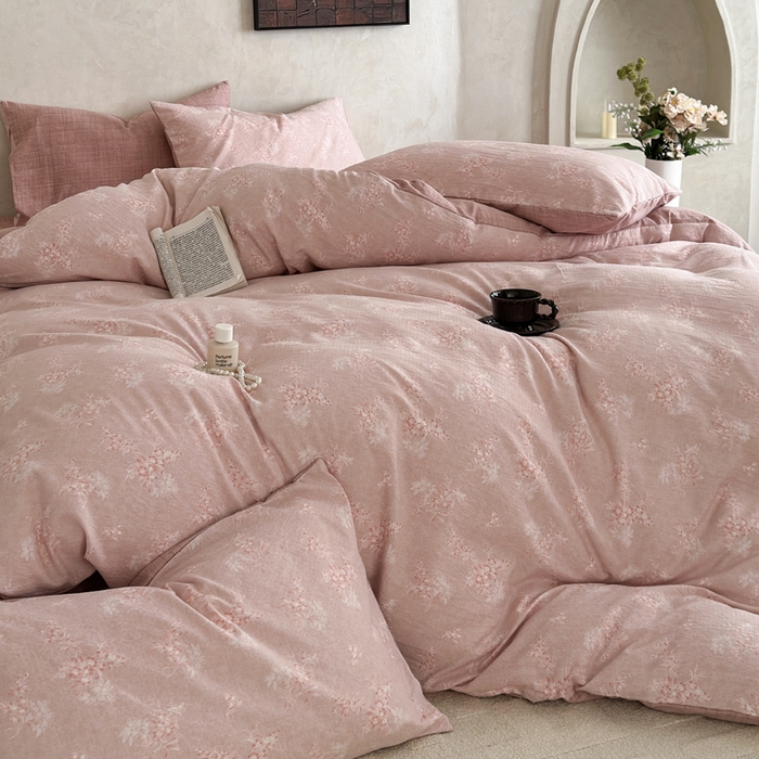 91家纺网 家纺一手货源 找家纺 桔禾家纺 2026新款提花高克重原麻复古水洗亚麻皱皱纱印花四件套 汐月