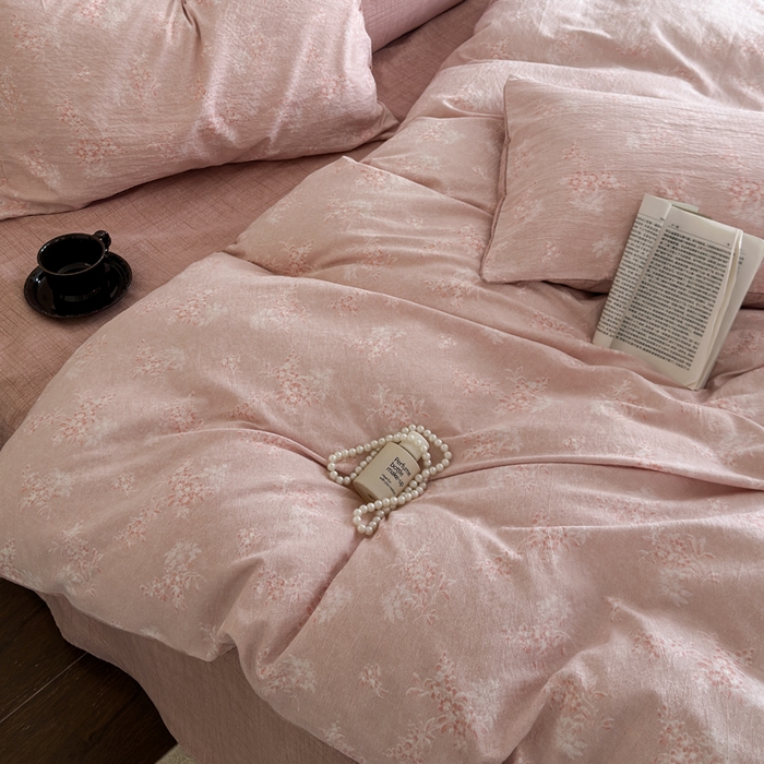 91家纺网 家纺一手货源 找家纺 桔禾家纺 2026新款提花高克重原麻复古水洗亚麻皱皱纱印花四件套 汐月