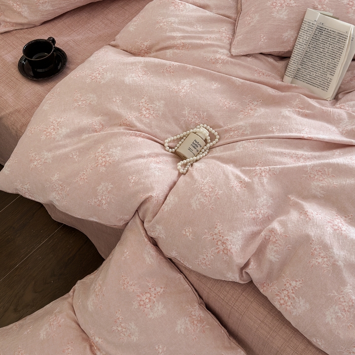 91家纺网 家纺一手货源 找家纺 桔禾家纺 2026新款提花高克重原麻复古水洗亚麻皱皱纱印花四件套 汐月