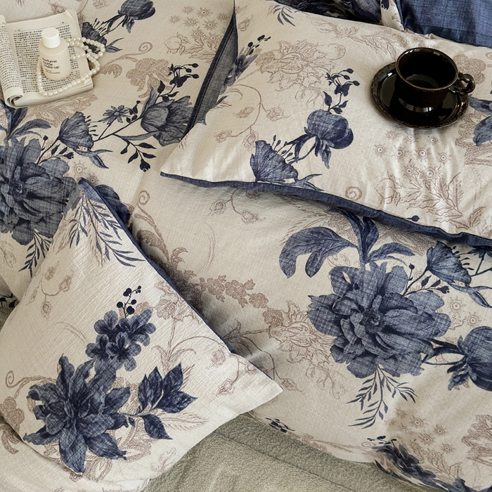 91家纺网 家纺一手货源 找家纺 桔禾家纺 2026新款提花高克重原麻复古水洗亚麻皱皱纱印花四件套 予花