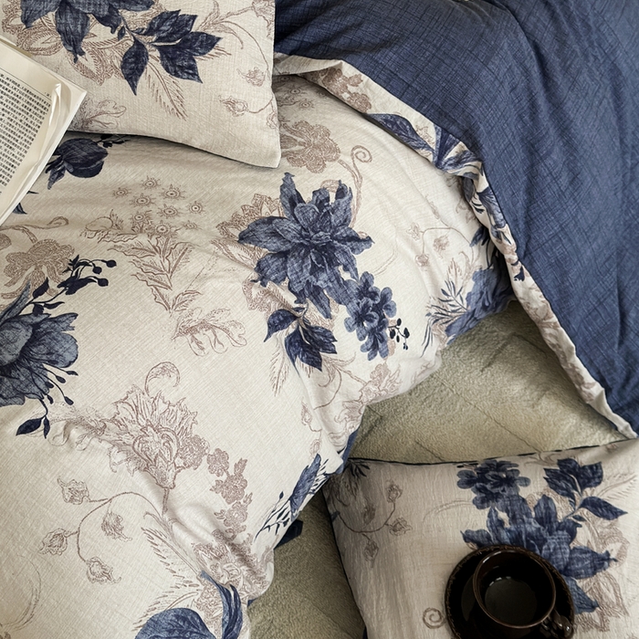 91家纺网 家纺一手货源 找家纺 桔禾家纺 2026新款提花高克重原麻复古水洗亚麻皱皱纱印花四件套 予花