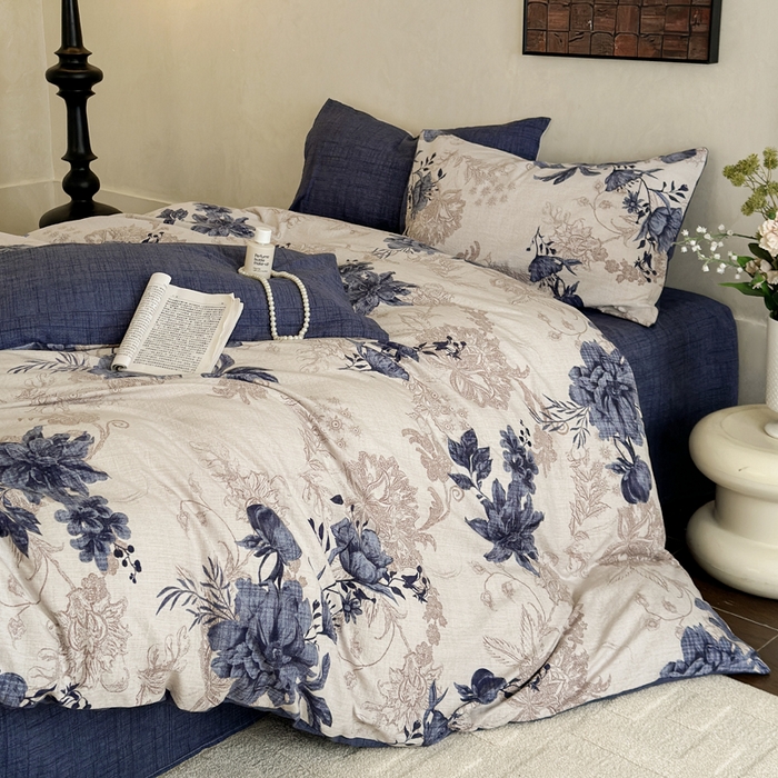 91家纺网 家纺一手货源 找家纺 桔禾家纺 2026新款提花高克重原麻复古水洗亚麻皱皱纱印花四件套 予花