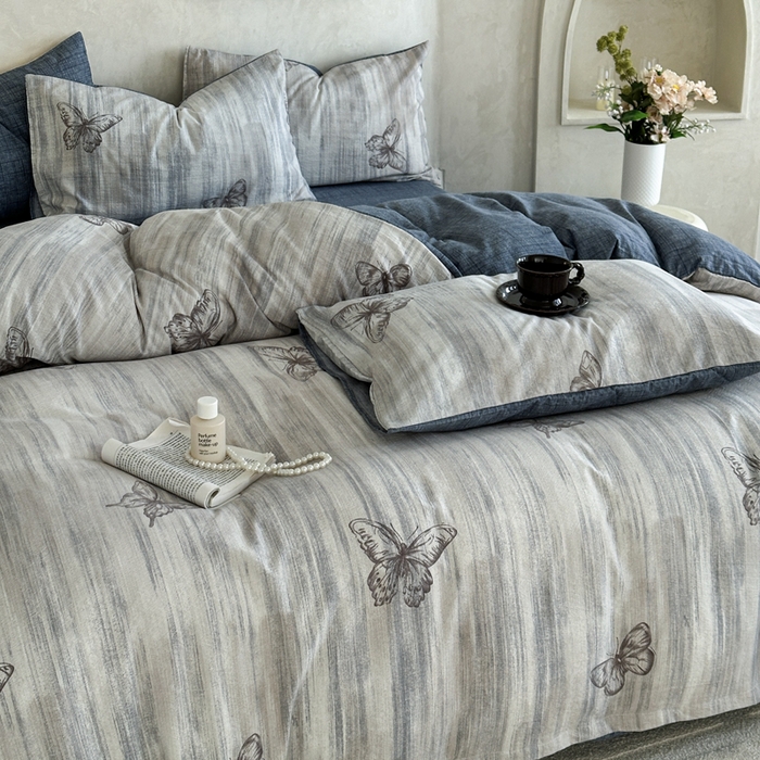 91家纺网 家纺一手货源 找家纺 桔禾家纺 2026新款提花高克重原麻复古水洗亚麻皱皱纱印花四件套 悦阁