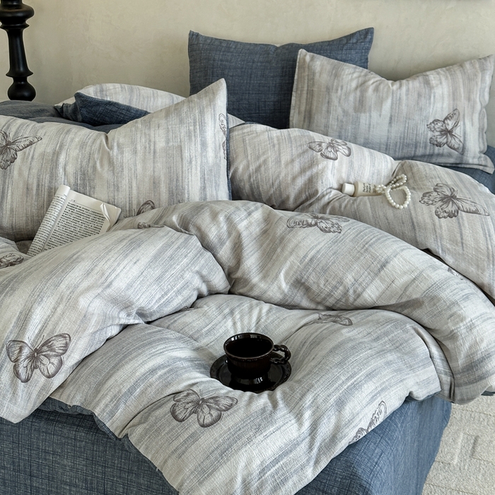 91家纺网 家纺一手货源 找家纺 桔禾家纺 2026新款提花高克重原麻复古水洗亚麻皱皱纱印花四件套 悦阁