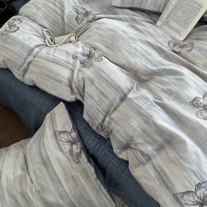 91家纺网 家纺一手货源 找家纺 桔禾家纺 2026新款提花高克重原麻复古水洗亚麻皱皱纱印花四件套 悦阁