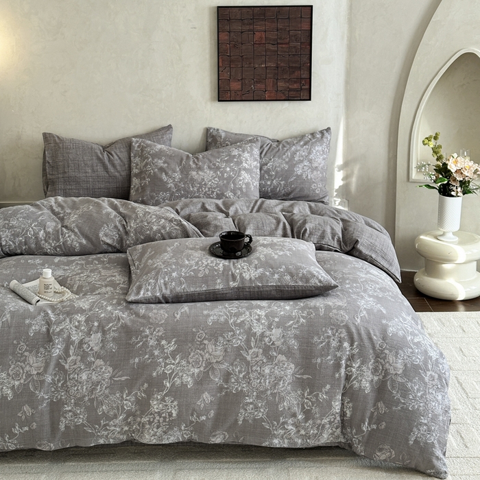 91家纺网 家纺一手货源 找家纺 桔禾家纺 2026新款提花高克重原麻复古水洗亚麻皱皱纱印花四件套 云润