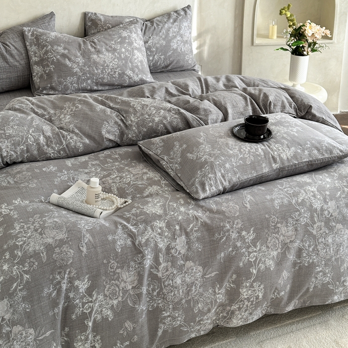 91家纺网 家纺一手货源 找家纺 桔禾家纺 2026新款提花高克重原麻复古水洗亚麻皱皱纱印花四件套 云润