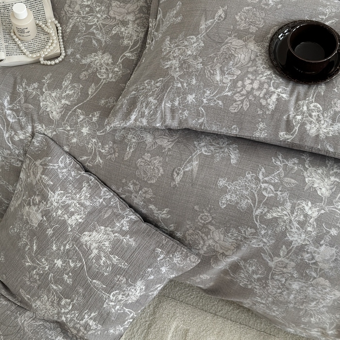 91家纺网 家纺一手货源 找家纺 桔禾家纺 2026新款提花高克重原麻复古水洗亚麻皱皱纱印花四件套 云润