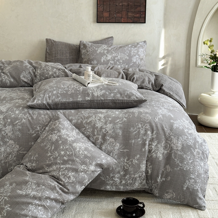 91家纺网 家纺一手货源 找家纺 桔禾家纺 2026新款提花高克重原麻复古水洗亚麻皱皱纱印花四件套 云润