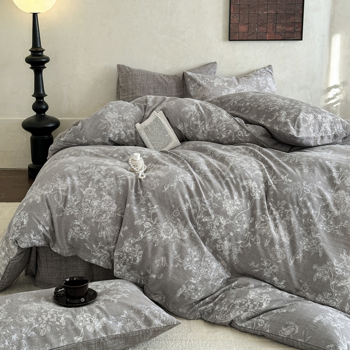 91家纺网 家纺一手货源 找家纺 桔禾家纺 2026新款提花高克重原麻复古水洗亚麻皱皱纱印花四件套 云润