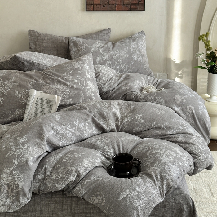 91家纺网 家纺一手货源 找家纺 桔禾家纺 2026新款提花高克重原麻复古水洗亚麻皱皱纱印花四件套 云润