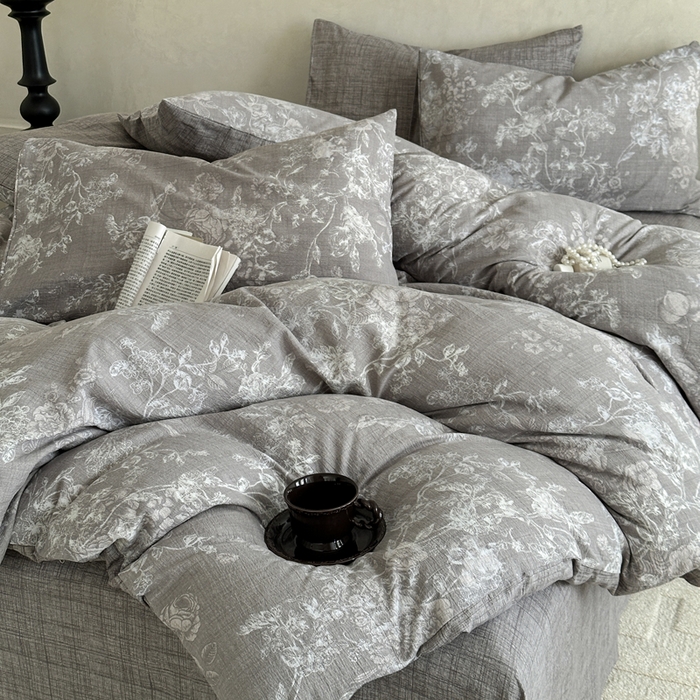 91家纺网 家纺一手货源 找家纺 桔禾家纺 2026新款提花高克重原麻复古水洗亚麻皱皱纱印花四件套 云润