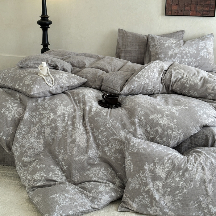 91家纺网 家纺一手货源 找家纺 桔禾家纺 2026新款提花高克重原麻复古水洗亚麻皱皱纱印花四件套 云润