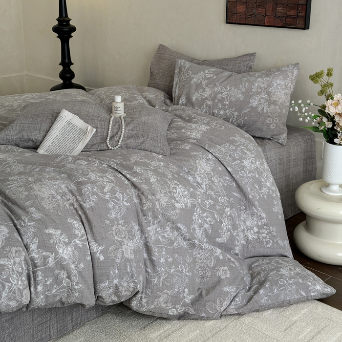 91家纺网 家纺一手货源 找家纺 桔禾家纺 2026新款提花高克重原麻复古水洗亚麻皱皱纱印花四件套 云润