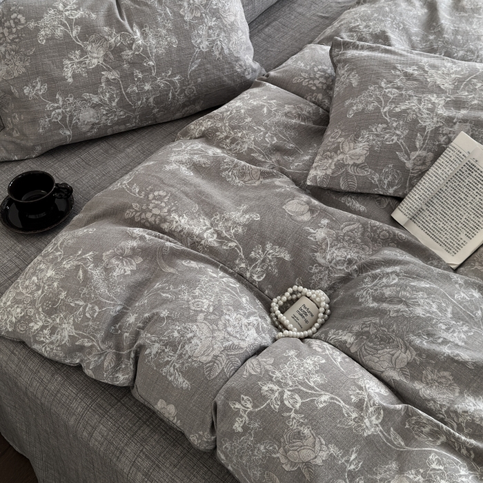 91家纺网 家纺一手货源 找家纺 桔禾家纺 2026新款提花高克重原麻复古水洗亚麻皱皱纱印花四件套 云润