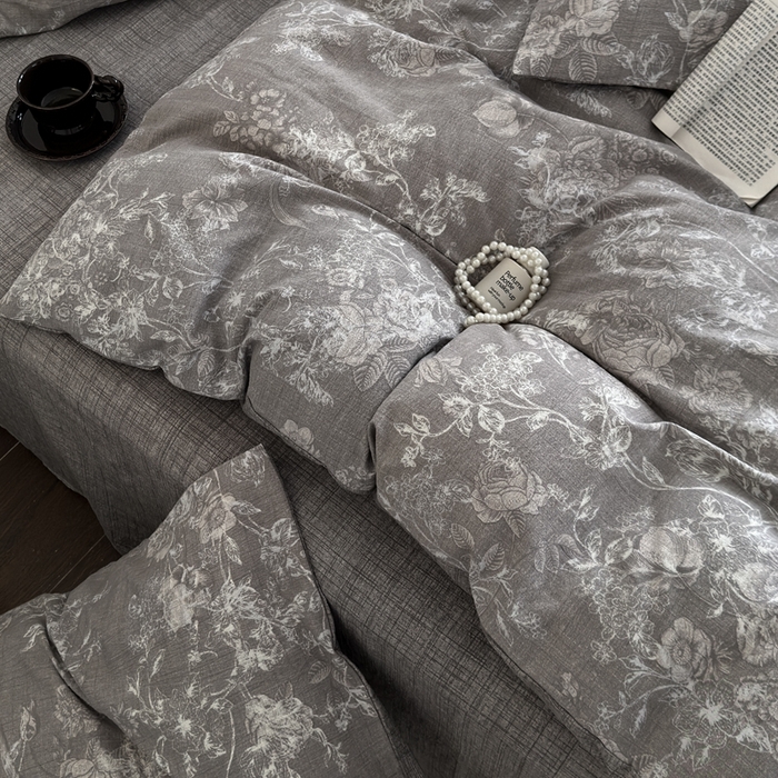 91家纺网 家纺一手货源 找家纺 桔禾家纺 2026新款提花高克重原麻复古水洗亚麻皱皱纱印花四件套 云润