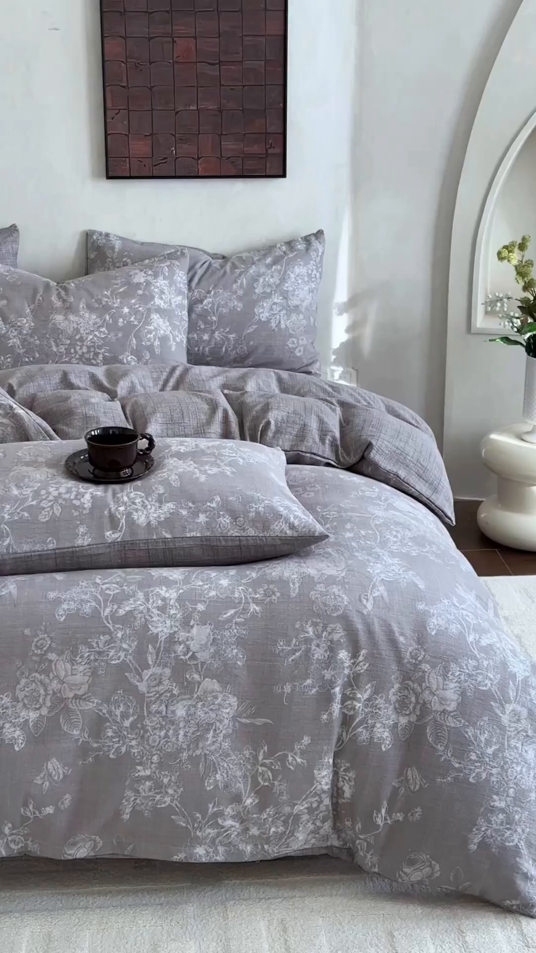 91家纺网 家纺一手货源 找家纺 桔禾家纺 2026新款提花高克重原麻复古水洗亚麻皱皱纱印花四件套 云润