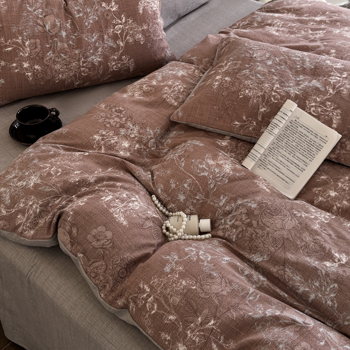 91家纺网 家纺一手货源 找家纺 桔禾家纺 2026新款提花高克重原麻复古水洗亚麻皱皱纱印花四件套 韵雅