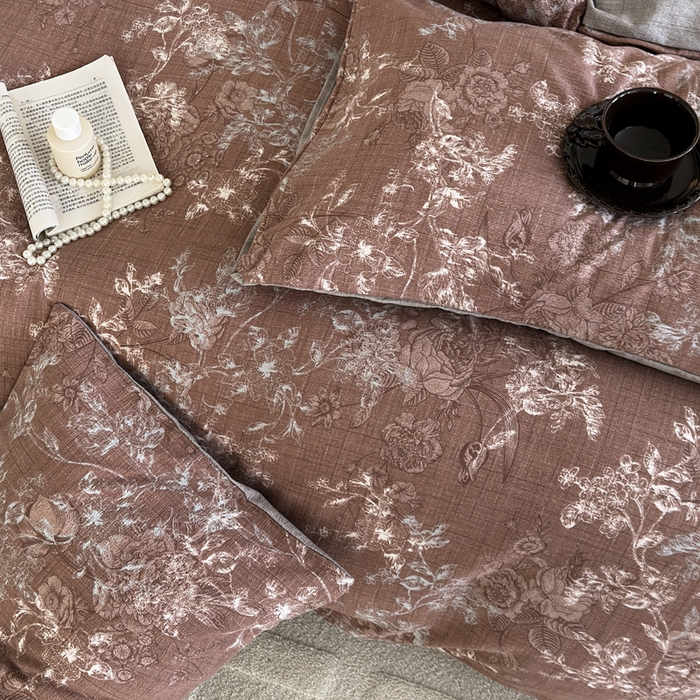 91家纺网 家纺一手货源 找家纺 桔禾家纺 2026新款提花高克重原麻复古水洗亚麻皱皱纱印花四件套 韵雅