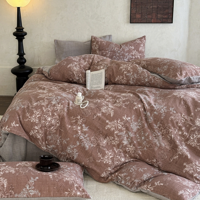 91家纺网 家纺一手货源 找家纺 桔禾家纺 2026新款提花高克重原麻复古水洗亚麻皱皱纱印花四件套 韵雅